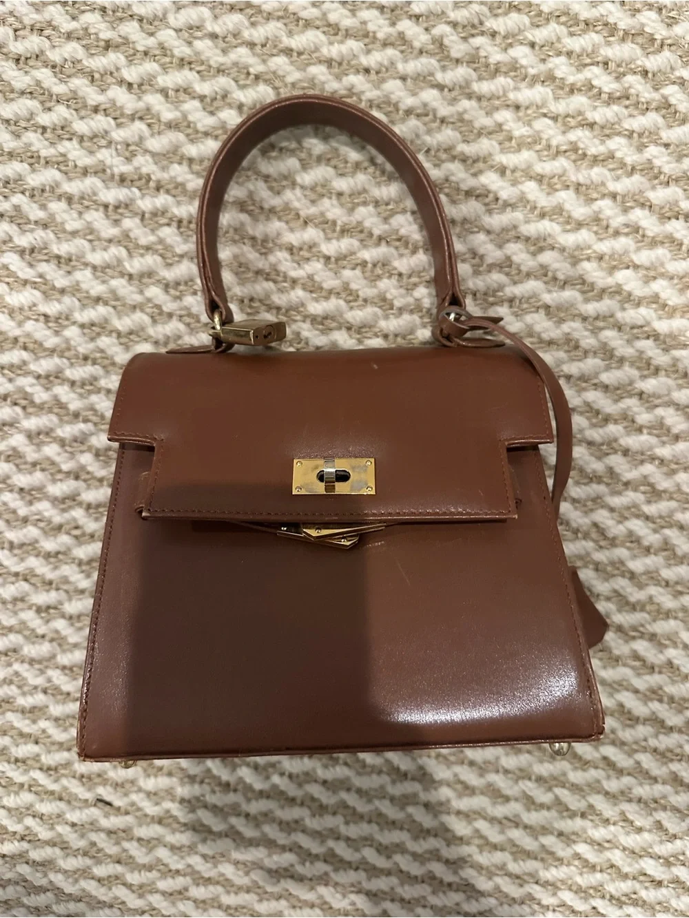 Structured Brown Top-Handle Satchel with Gold Hardware